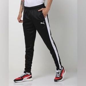 Used Men’s Size Small (29” X30”) Puma Drawstring Contrast Pants In Black/White